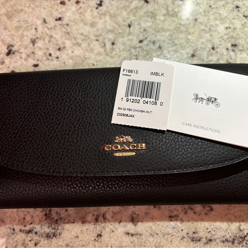 Coach Black Pebbled Leather Wallet w/ Checkbook Cover
